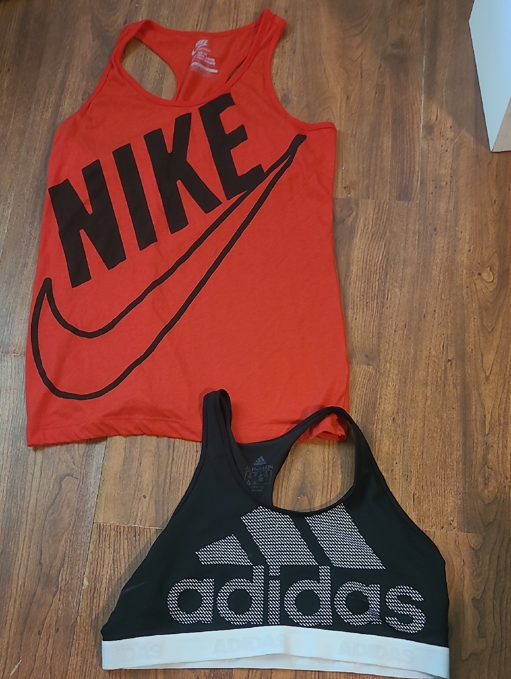 Nike Womens Red Tank Top with Black Swoosh . Adidas Black Sports Bra  Size XL